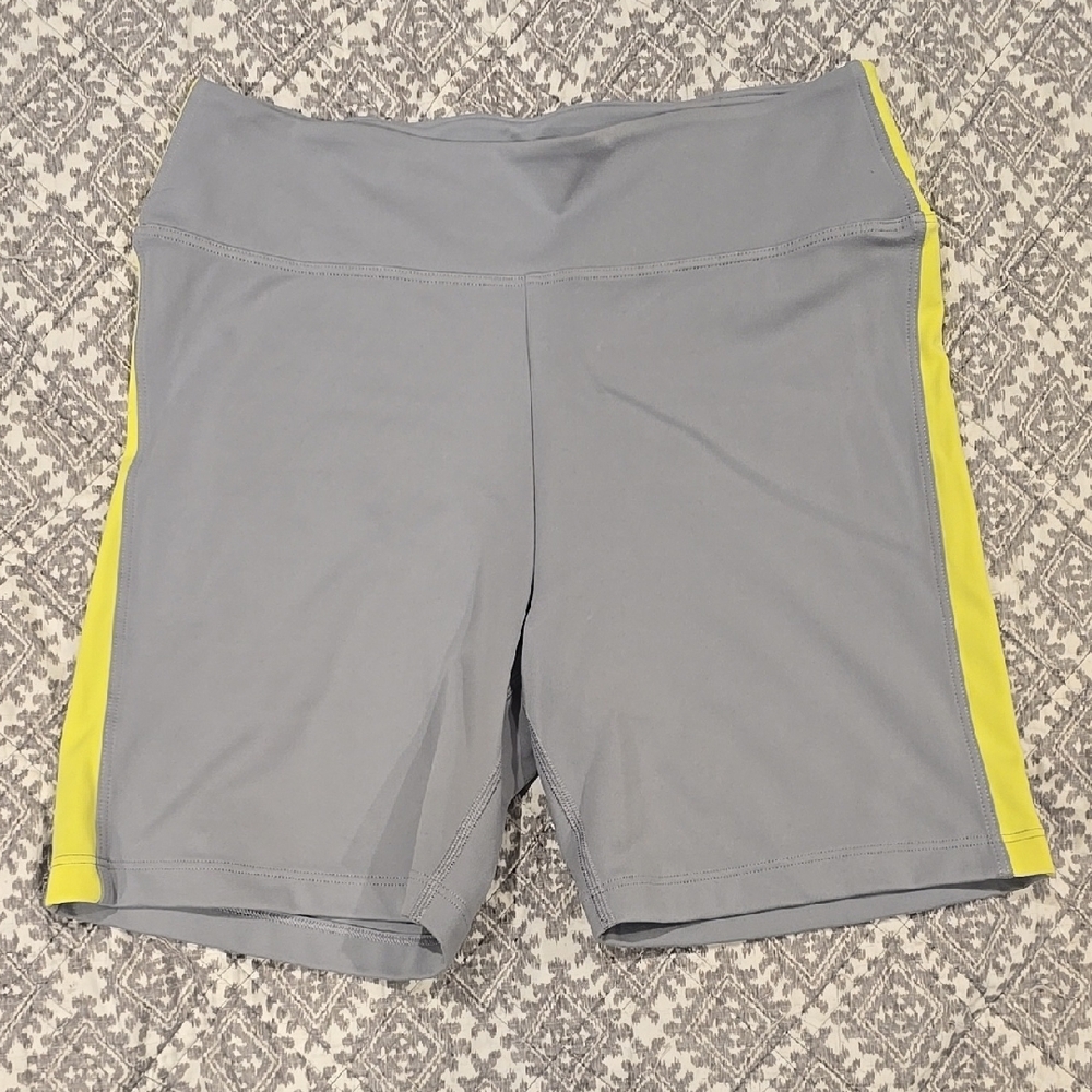 PINK Victoria's Secret Gray and Yellow Bike Shorts with Neon Stripes